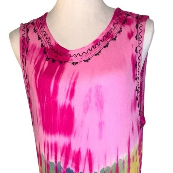 In Gear Resort tie-dye asymmetric embroidered sleeveless bohemian midi dress OS - Picture 5 of 11